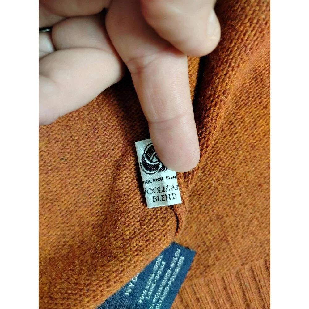 IVY OXFORD Sweater Jacket Mens Large Orange Full‎ Zip Old Money Wool Blend